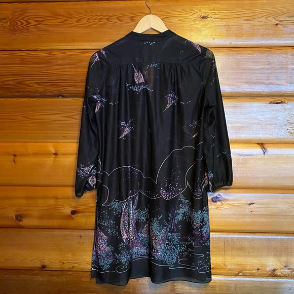 Vintage 70s Sheer Black Tunic w/ Sailboat Pattern - Picture 2 of 4